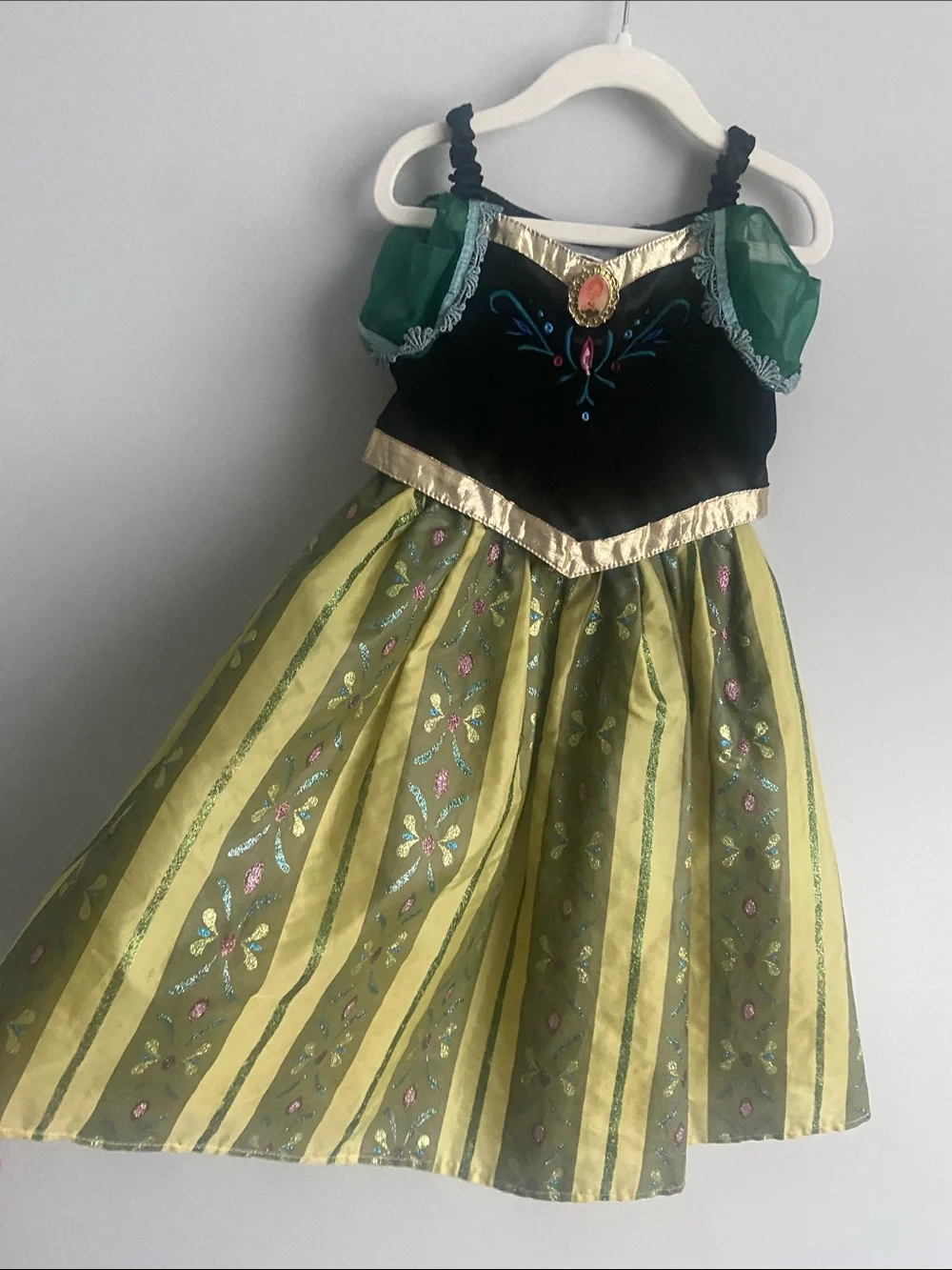 Disney Parks Ana Coronation Frozen Dress size xs 4/5 green striped black velvet